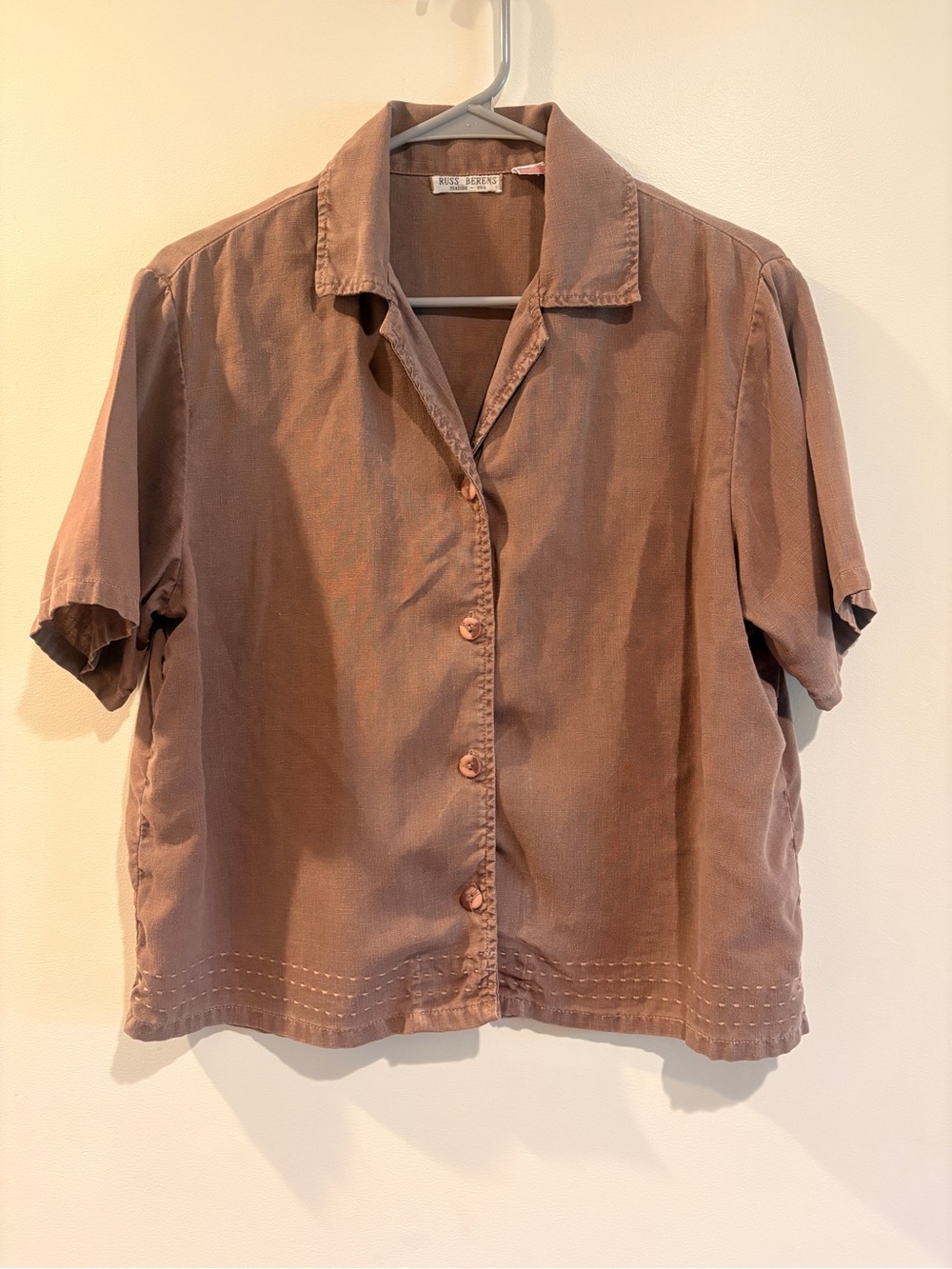 Vintage-Inspired Brown Button Front Resort-Style Women's Top
